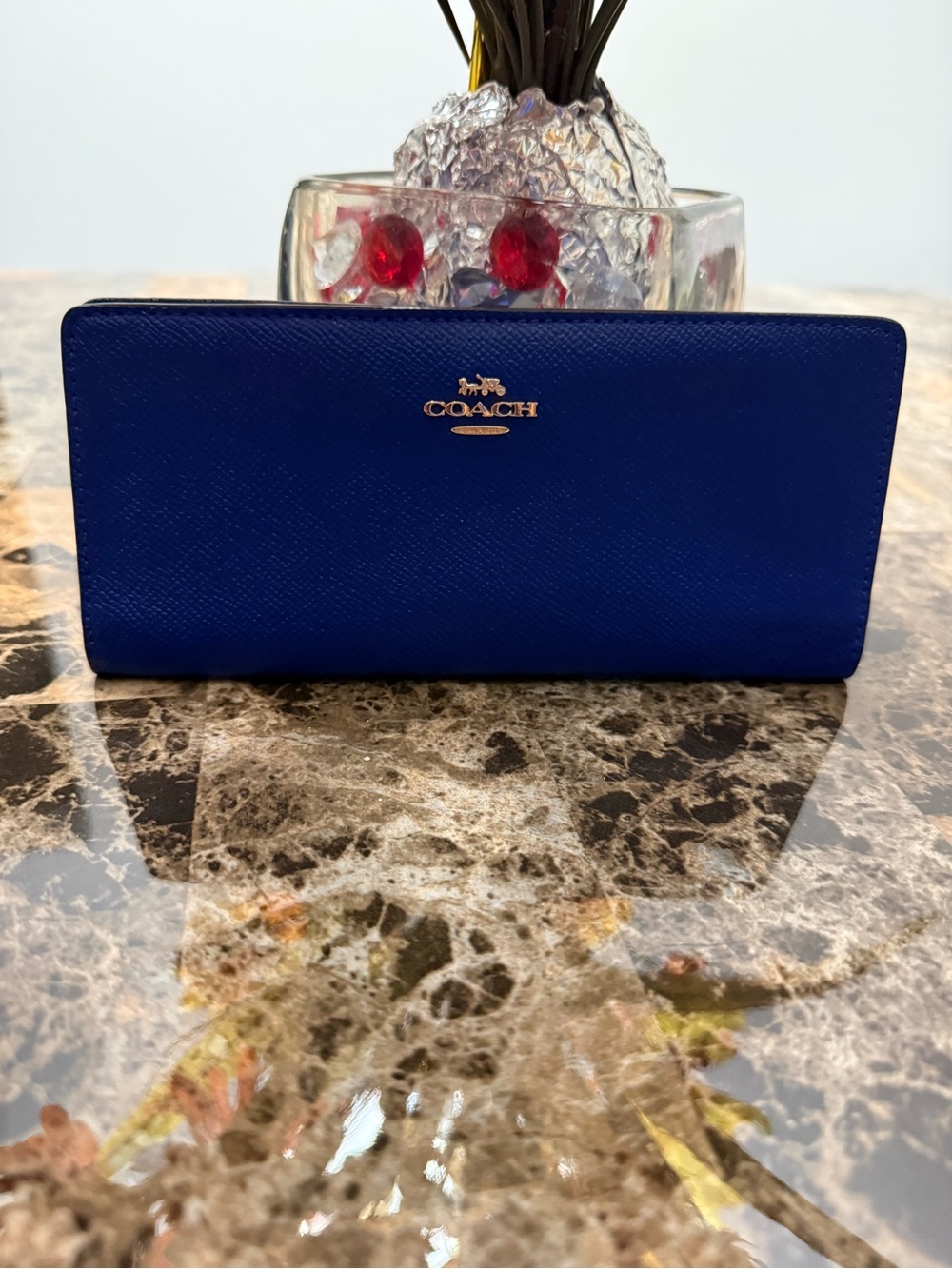 Coach Continental Wallet in Royal Blue with Gold Logo